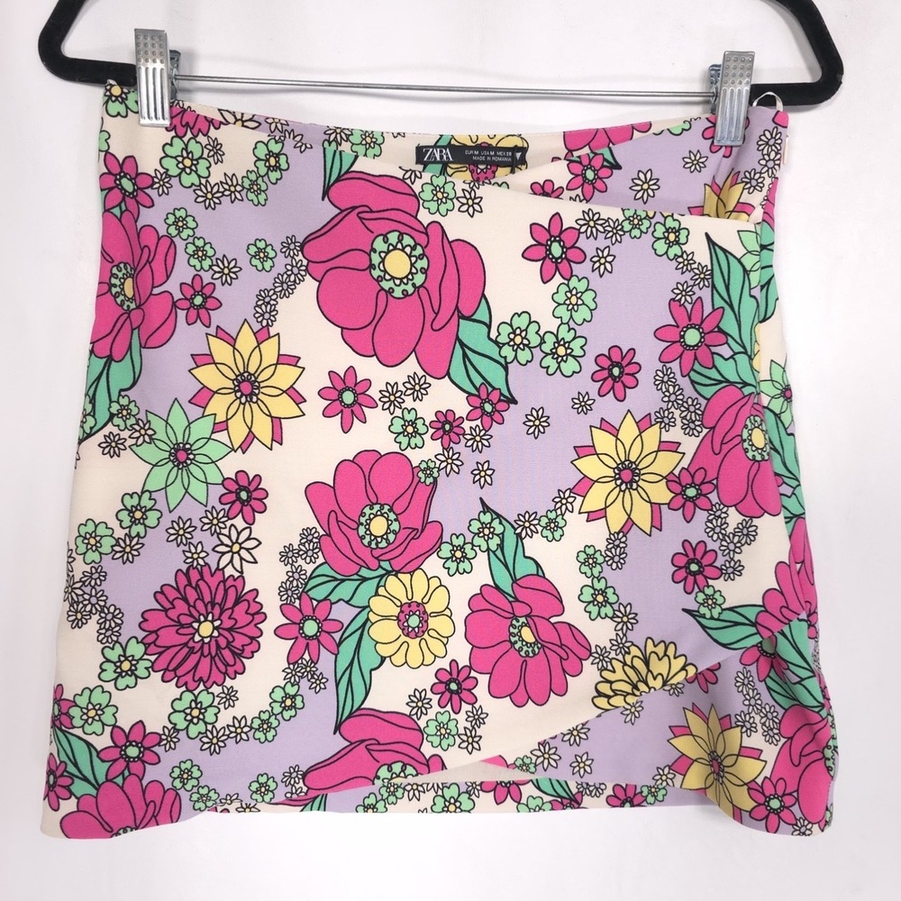 ZARA New Floral Mini Skirt MEDIUM Multicolor Stretch Women’s 8342/008 ROMANIA - Picture 13 of 16